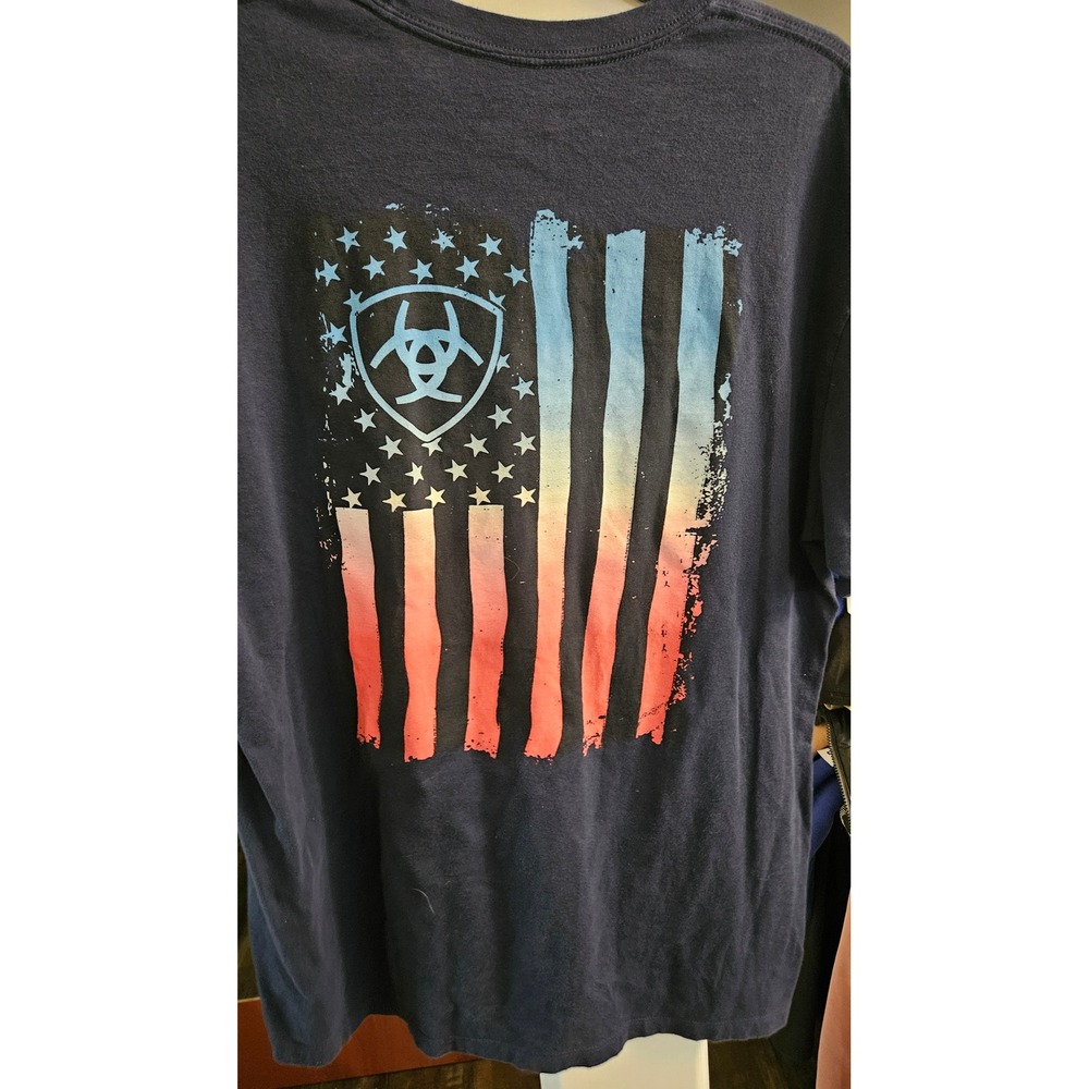 Blokecore Ariat Mens Navy Blue American Flag T-Shirt Large Patriotic Shield Logo